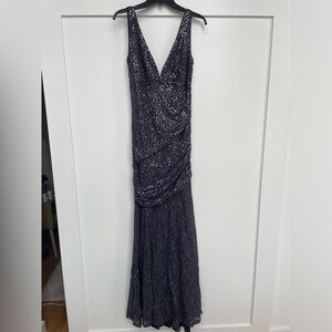 Calvin Klein Ruched Mermaid Sequin Navy Blue Evening Gown
